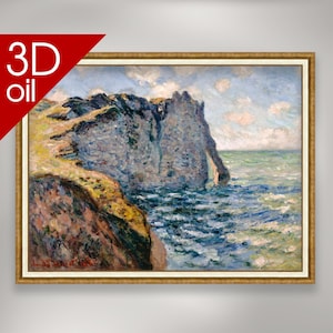 La scogliera di Aval, Etretat - Claude Monet / Stampa su tela a olio 3D di qualità museale del famoso dipinto dell&#39;artista