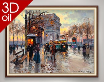 Edouard Cortes - Arc de Triomphe et Lavenue  | Museum Quality 3D Oil Canvas Print of Famous Artist Painting