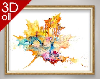 Modern art watercolor, Automn-is-romantic-II | Museum Quality 3D Oil Canvas Print of Famous Artist Painting