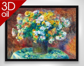 Chrysanthemums  - Pierre-Auguste Renoir | Museum Quality 3D Oil Canvas Print of Famous Artist Painting