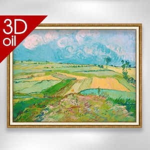 Vincent van Gogh - Wheat Fields after the rain (The Plain of Auvers) | Museum Quality 3D Oil Canvas Print of Famous Artist Painting