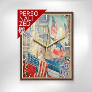 Decorative Wall Clock Rectangle Clock Art Deco Unique Wall Clock Stylish Office Painting Wall Clock Allies Day - Frederick Childe Hassam