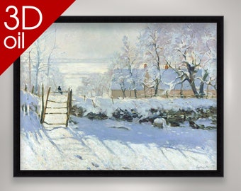 カササギ - クロード・モネの手描き油絵複製画、絶妙な雪景色、陽光に