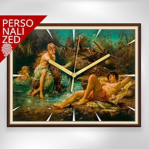 Decorative Wall Clock Rectangle Wall Clock Art Deco Unique Wall Clock Stylish Office Custom Painting Wall Clock Fisher&#39;s Dream - Hans Zatzka