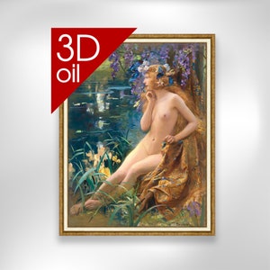 Gaston Bussiere - Water Nymph | Museum Quality 3D Oil Canvas Print of Famous Artist Painting