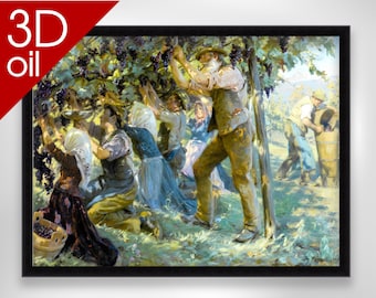 Wine Harvest in the Tyrol, Peder Severin Kroyer  | Museum Quality 3D Oil Canvas Print of Famous Artist Painting