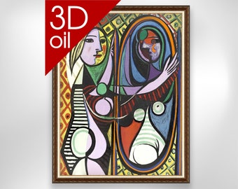 パブロ・ピカソ「鏡の前の少女」｜有名アーティストの絵画の美術館品質3D油彩キャンバスプリント