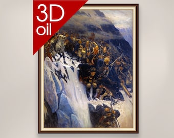 Vasily Surikov - Suvorov Crossing the Alps in 1799 | Museum Quality 3D Oil Canvas Print of Famous Artist Painting