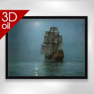 Montague Dawson - The Crescent Moon | Museum Quality 3D Oil Canvas Print of Famous Artist Painting