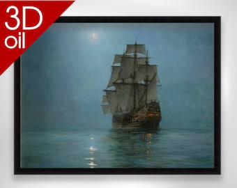 Montague Dawson - The Crescent Moon | Museum Quality 3D Oil Canvas Print of Famous Artist Painting