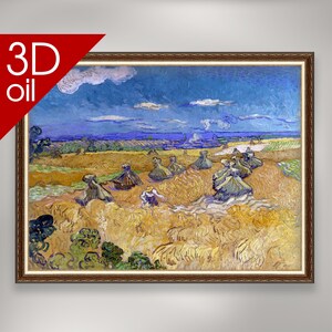 Wheat Fields with Reaper, Auvers - Vincent Van Gogh | Museum Quality 3D Oil Canvas Print of Famous Artist Painting