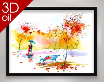 Modern art watercolor, Automn-is-romantic | Museum Quality 3D Oil Canvas Print of Famous Artist Painting