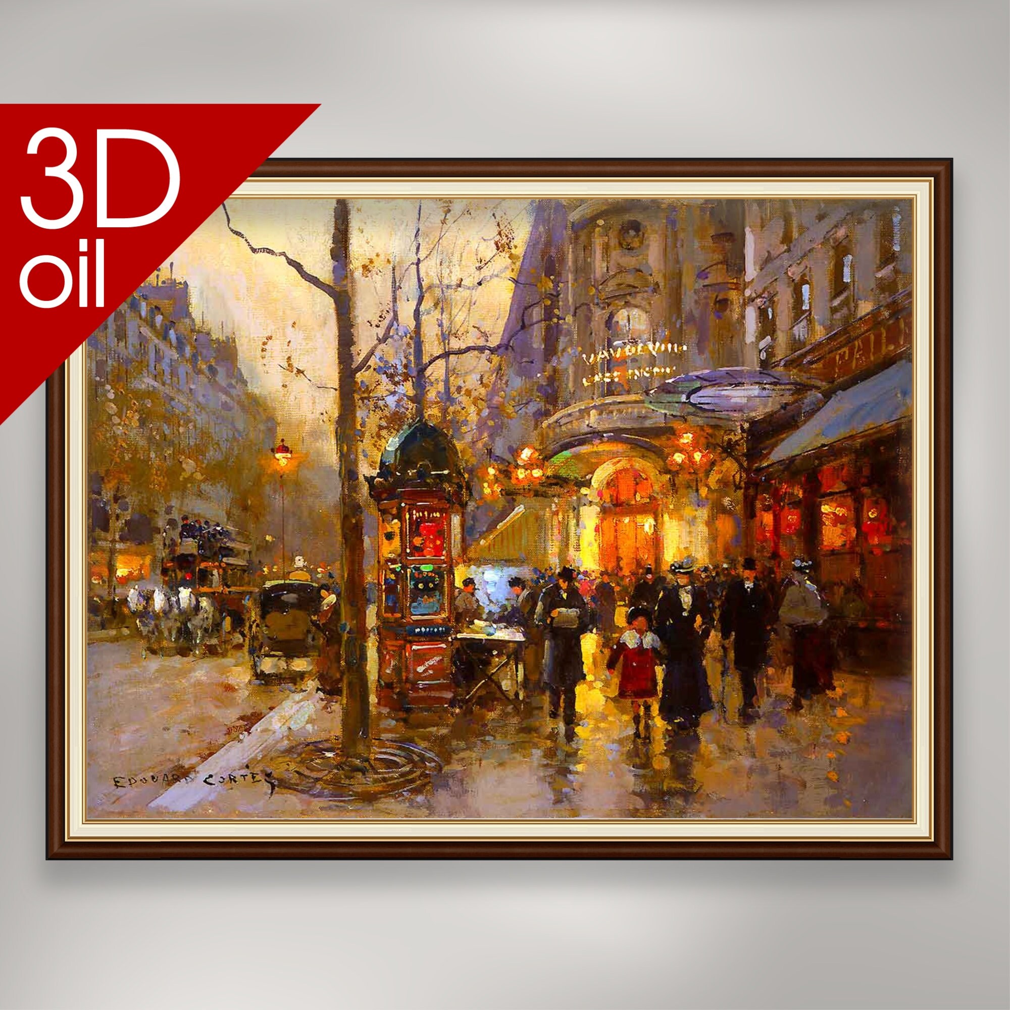 Théatre du Vaudeville - Edouard Léon Cortes | 3D Öl Leinwand Druck des berühmten Künstlers