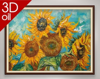 ひまわりの花束 - クロード・モネの手描き油絵の複製、6 つの花の静物