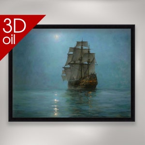 The Crescent Moon - Montague Dawson Wall Art | Museum Quality 3D Oil Canvas Print of Famous Artist Painting