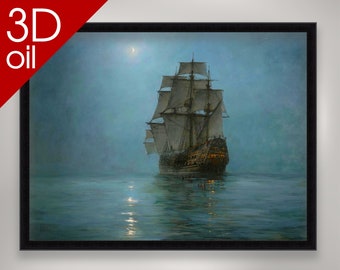 The Crescent Moon - Montague Dawson Wall Art | Museum Quality 3D Oil Canvas Print of Famous Artist Painting
