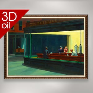 Edward Hopper - Nighthawks  | Museum Quality 3D Oil Canvas Print of Famous Artist Painting