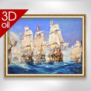 Battle of Trafalgar - Charles Edward Dixon | Museum Quality 3D Oil Canvas Print of Famous Artist Painting