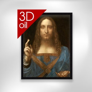 Leonardo da Vinci - Salvator Mundi / Impresión al óleo 3D en lienzo con calidad de museo de una pintura del famoso artista.