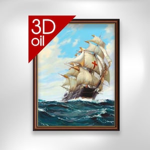 Montague Dawson - The Red Cross Dreadnought | Museum Quality 3D Oil Canvas Print of Famous Artist Painting