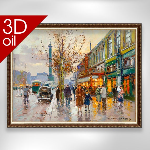 Edouard-Leon Cortes、希少画集より、新品額装付 Edouard Leon Cortes - Paris Street Scene | Museum Quality 3D Oil