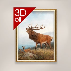 Carl Friedrich Deiker- A Bellowing Stag | Museum Quality 3D Oil Canvas Print of Famous Artist Painting