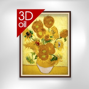 14本のひまわりが描かれた花瓶 - ヴィンセント・ヴァン・ゴッホ | 著名な画家の絵画の美術館品質3D油彩キャンバスプリント