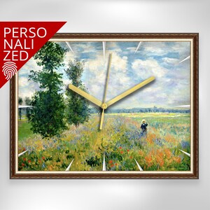 Decorative Wall Clock Rectangle Wall Clock Art Deco Unique Wall Clock Stylish Office Custom Painting Clock Field with Poppies - Claud Monet