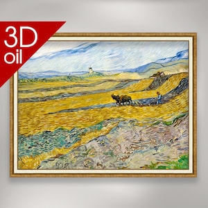 Vincent van Gogh - Enclosed Field with Ploughman | Museum Quality 3D Oil Canvas Print of Famous Artist Painting