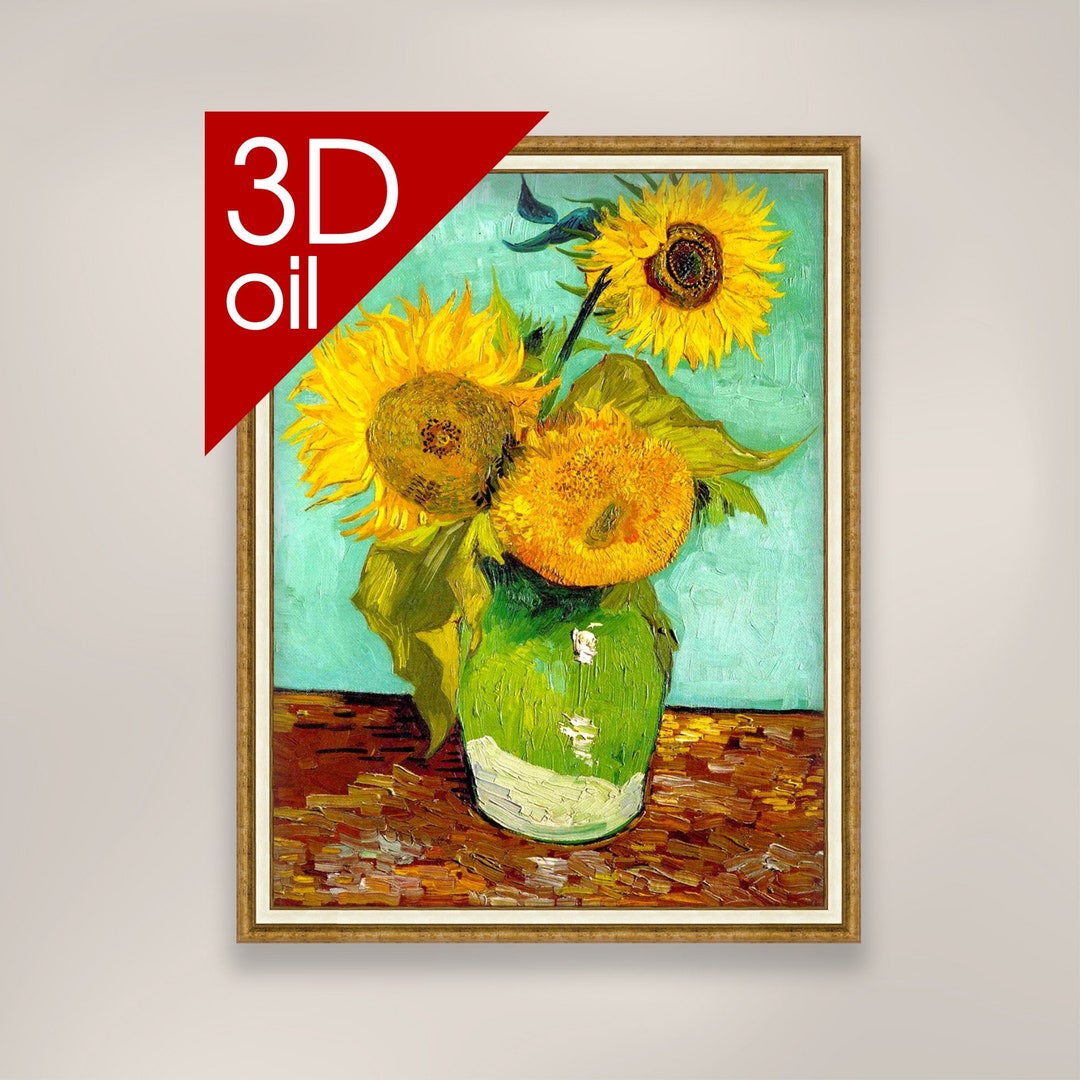 Vincent Van Gogh - Three Sunflowers | Museum Quality 3D Oil Canvas ...
