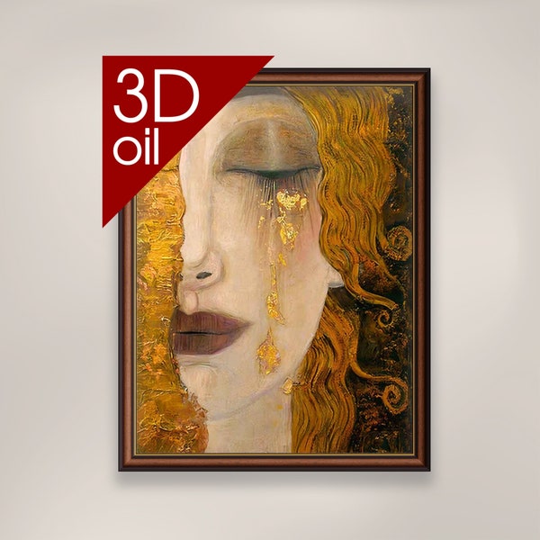Lágrimas doradas de Gustav Klimt-Freas/impresión en lienzo al óleo 3D de calidad museística de pintura de artista famoso