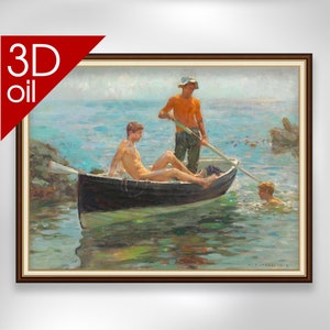 The orange jersey, summer seascape - Henry Scott Tuke  | Museum Quality 3D Oil Canvas Print of Famous Artist Painting
