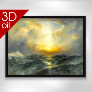 Seascape at Sunrise by Thomas Moran  | Museum Quality 3D Oil Canvas Print of Famous Artist Painting