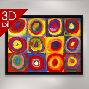 Kandinsky Giclee - Squares with Concentric Circles | Museum Quality 3D Oil Canvas Print of Famous Artist Painting