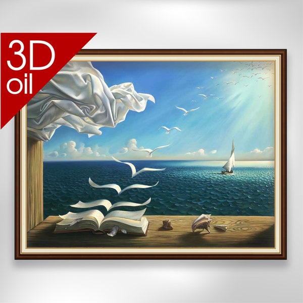 Salvador Dali - Buch zu Vögeln | 3D Öl Leinwand Druck des berühmten Künstlers