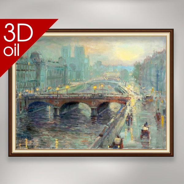 Alan Maley - Blick auf die Seine und Notre Dame | 3D Öl Leinwand Druck des berühmten Künstlers