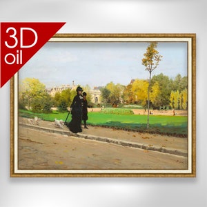 Giuseppe De Nittis - Walk with the dogs | Museum Quality 3D Oil Canvas Print of Famous Artist Painting