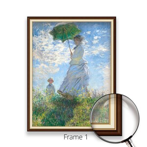 Claude Monet - Mujer con sombrilla - madame / Impresión en lienzo al óleo 3D con calidad de museo de una pintura del famoso artista 3D OIL Frame1