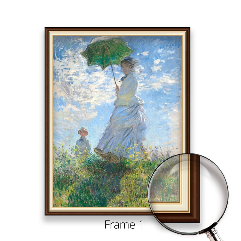 Claude Monet - Mujer con sombrilla - madame / Impresión en lienzo al óleo 3D con calidad de museo de una pintura del famoso artista 3D OIL Frame1