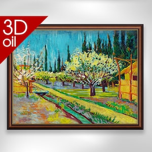 Vincent van Gogh - Verger bordé de cyprès | Impression 3D sur toile, qualité musée, représentant un artiste célèbre