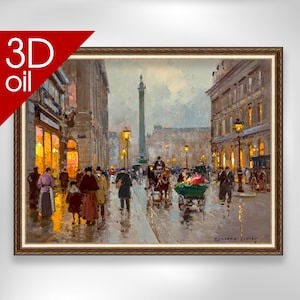 Edouard Leon Cortes - Rue de la Paix | 3D-oliecanvas van museumkwaliteit van schilderij van beroemde kunstenaar