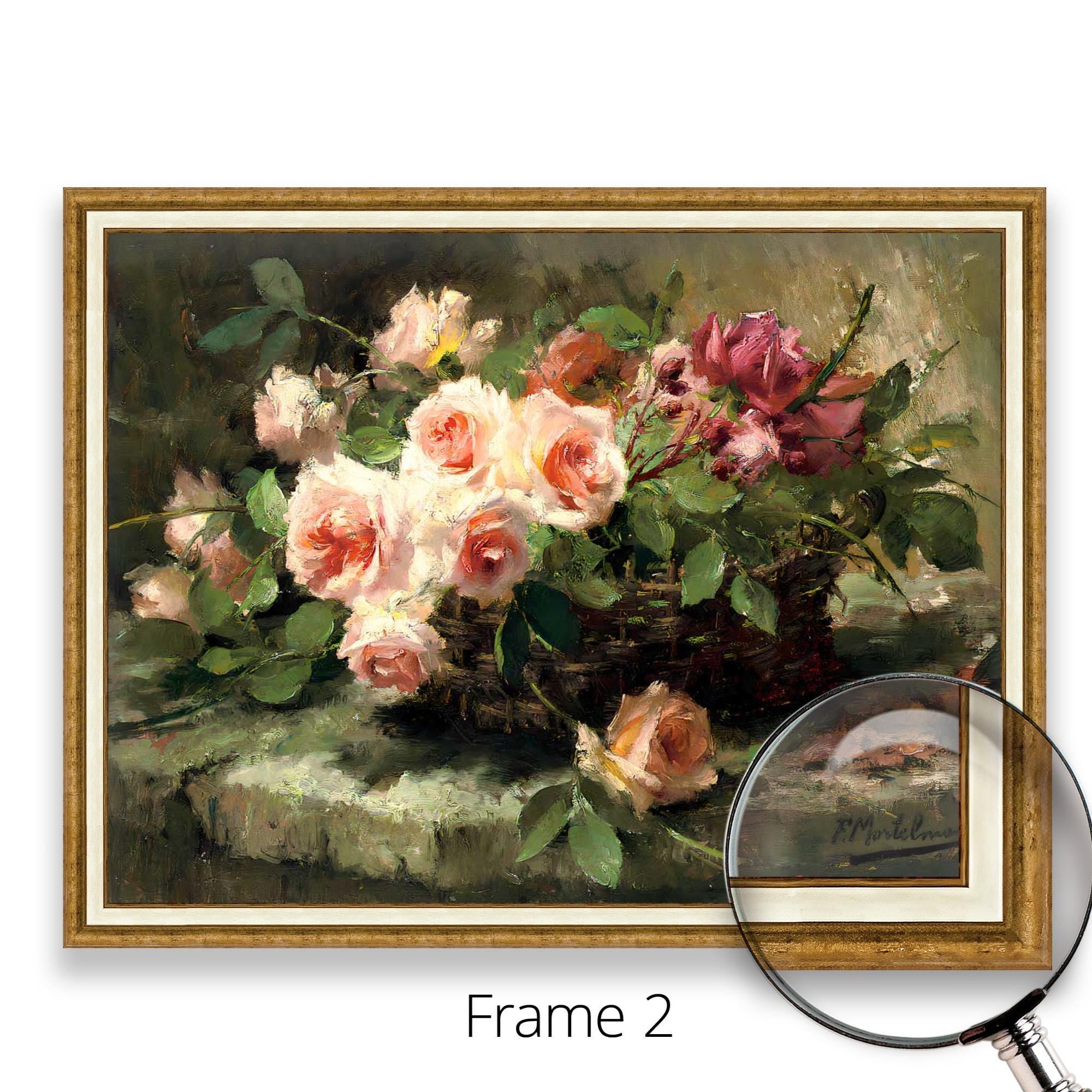 Frans Mortelmans - Pink Roses in a Basket | Museum Quality 3D Oil