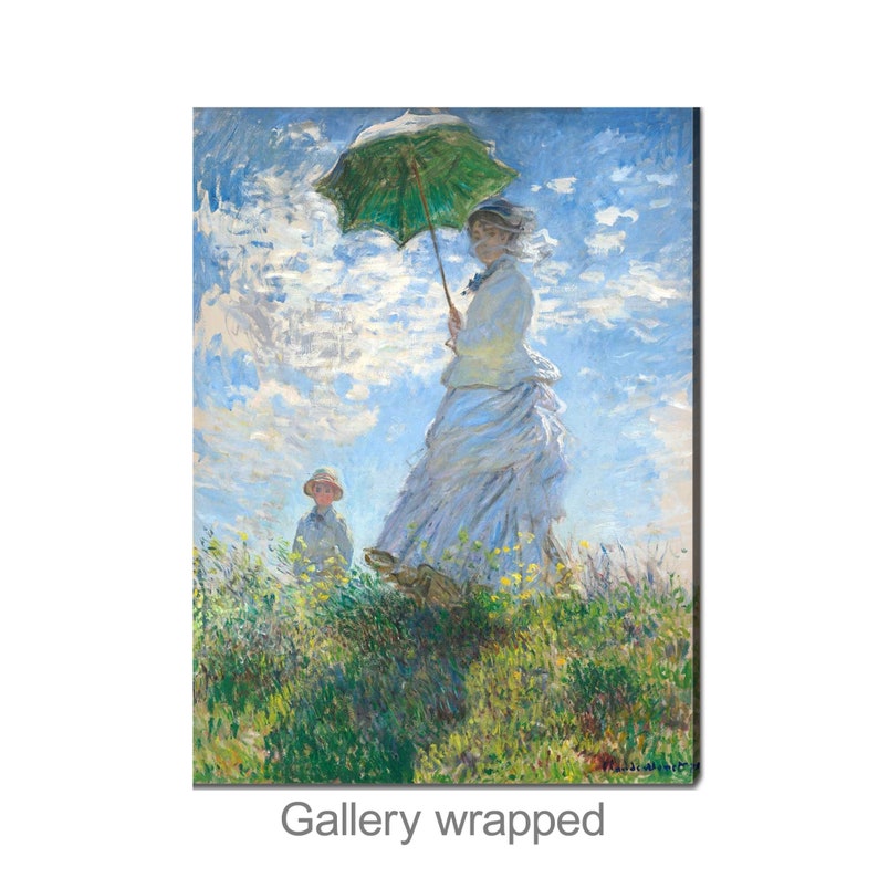Claude Monet - Mujer con sombrilla - madame / Impresión en lienzo al óleo 3D con calidad de museo de una pintura del famoso artista 3D OIL Gall wrapped