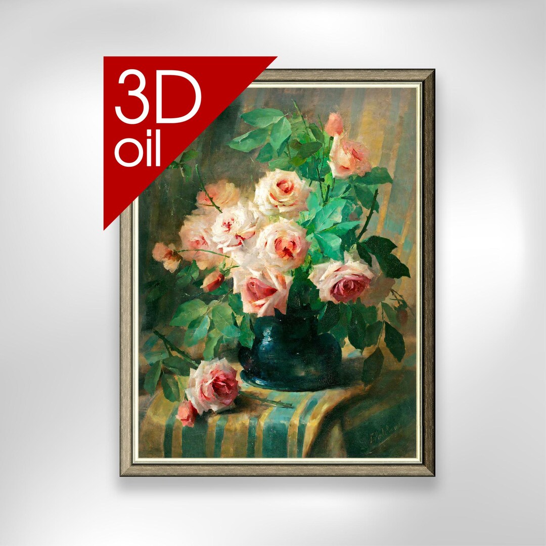 Frans Mortelmans - Still Life With Pink Roses | Museum Quality 3D Oil ...