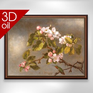 Martin Johnson Heade, Hummingbird and Apple Blossoms | Museum Quality 3D Oil Canvas Print of Famous Artist Painting