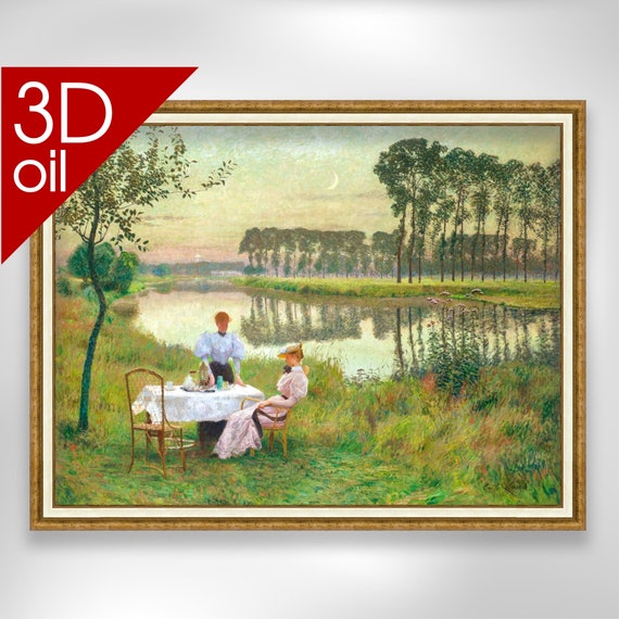 Emile Claus、エミール・クラウス エミール・クラウス - 川辺の夏の夕暮れ | 有名アーティストの絵画の