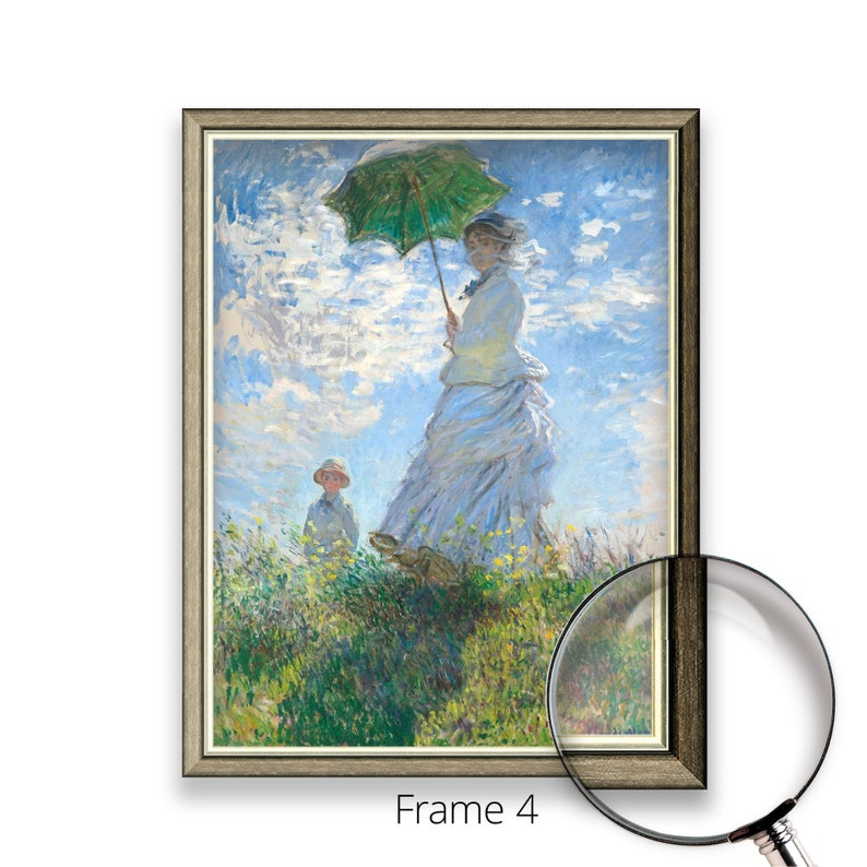 Claude Monet - Mujer con sombrilla - madame / Impresión en lienzo al óleo 3D con calidad de museo de una pintura del famoso artista 3D OIL Frame4
