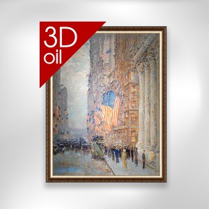 Childe Hassam - Bandiere sul Waldorf Amon Carter Museum / Stampa 3D a olio su tela di qualità museale di un famoso dipinto dell'artista