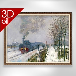 Claude Monet - Train in the snow | Museum Quality 3D Oil Canvas Print of Famous Artist Painting