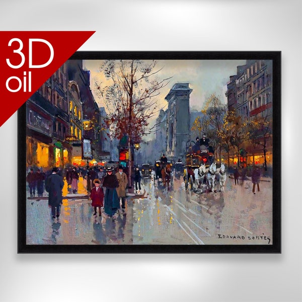 Edouard Leon Cortes - Boulevard de la Madeleine, Trois Quartiers | Museum Quality 3D Oil Canvas Print of Famous Artist Painting